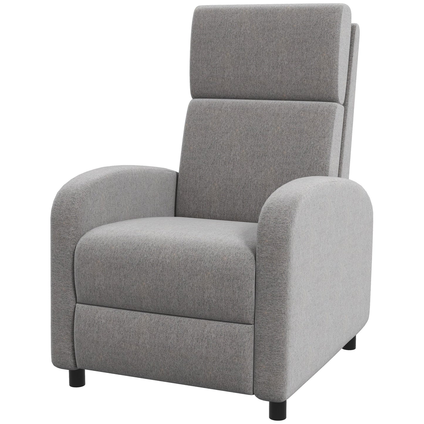 Reclining Armchair 160° in Linen Effect Fabric with Square Armrests, 64x86x102 cm, Grey
