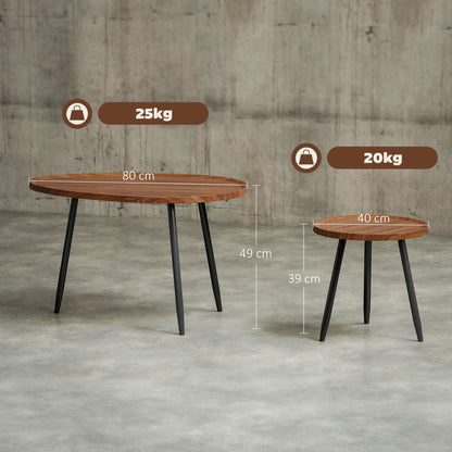 Set of 2 Nesting Coffee Tables in Wood and Metal, Dark Wood Color