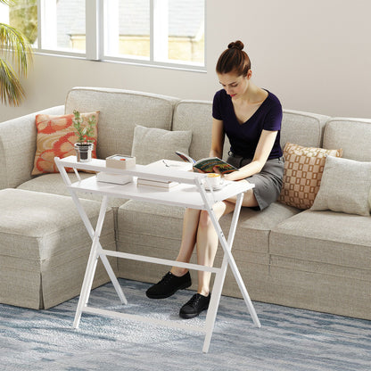 Folding Desk with Monitor Shelf, 81.5x62x86.5 cm, White