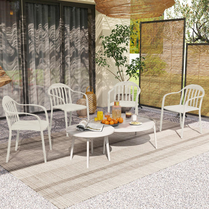 et of 4 Stackable Garden Chairs in PP with High Backrest and Armrests, 57x54x78 cm, White