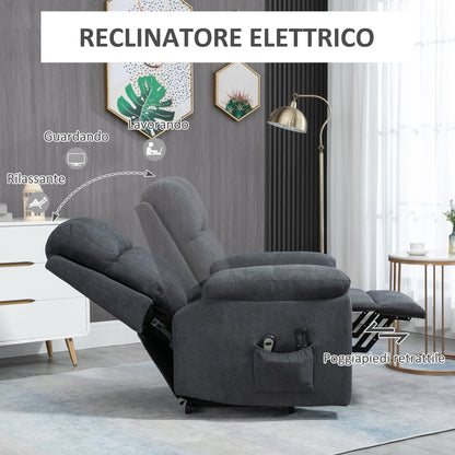 Lifting Armchair Reclining up to 135° with 8 Massage Points, Remote Control and Footrest 89x99x103 cm, Grey