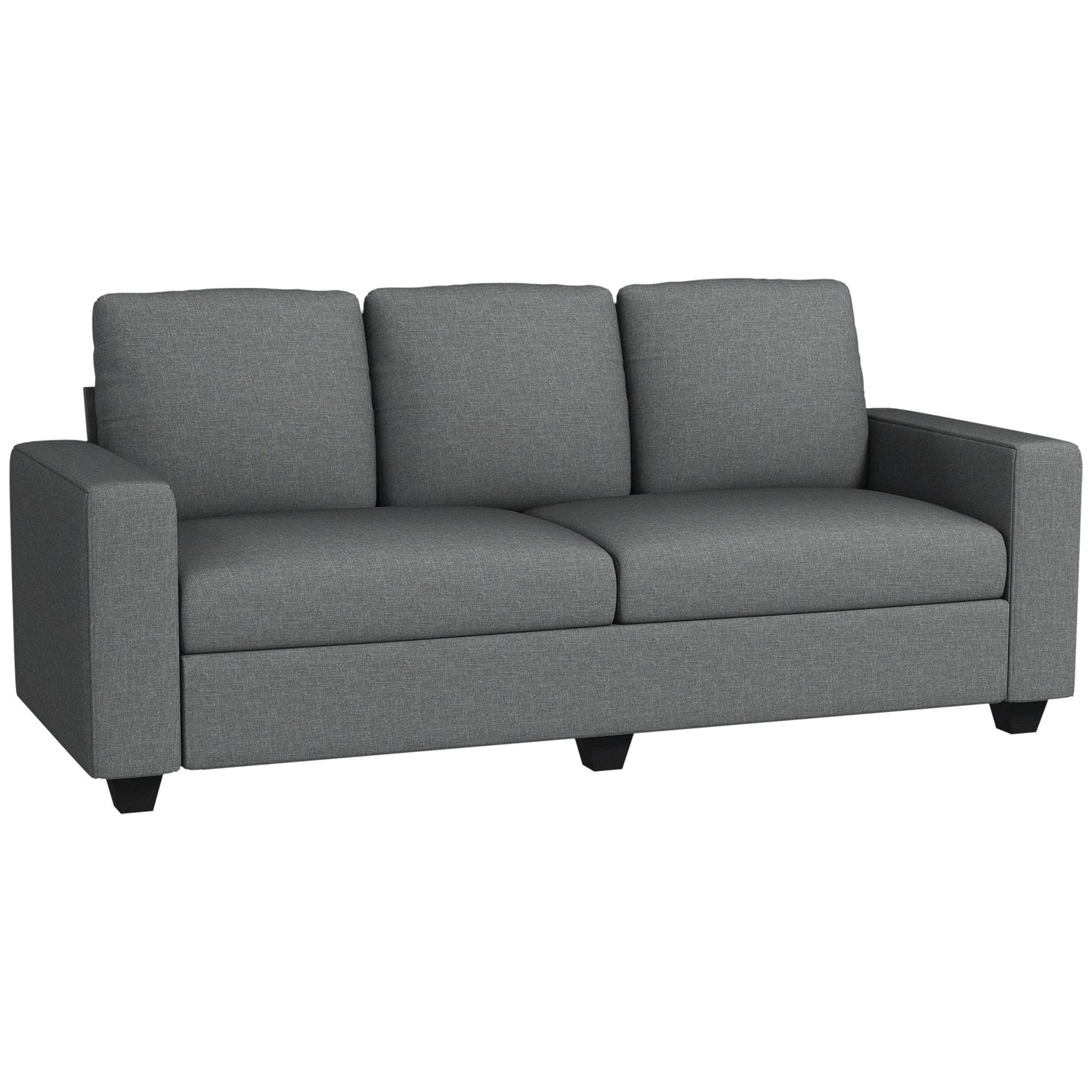 3 Seater Fabric Sofa with Padded Cushions and Linen Effect Upholstery, 237x94x102cm, Grey