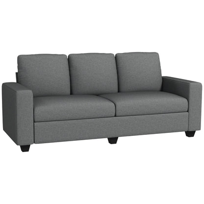 3 Seater Fabric Sofa with Padded Cushions and Linen Effect Upholstery, 237x94x102cm, Grey
