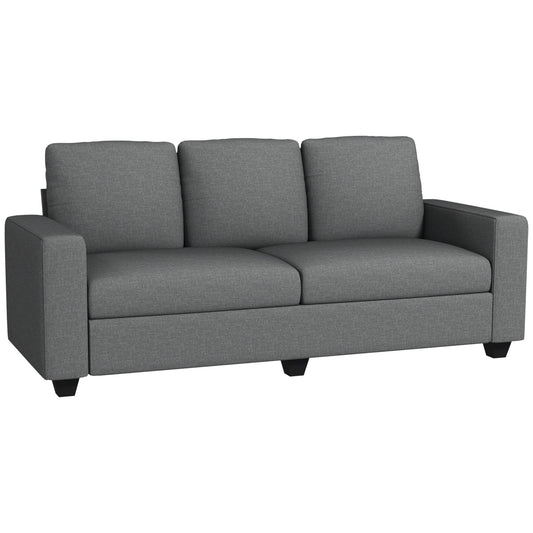 3 Seater Fabric Sofa with Padded Cushions and Linen Effect Upholstery, 237x94x102cm, Grey