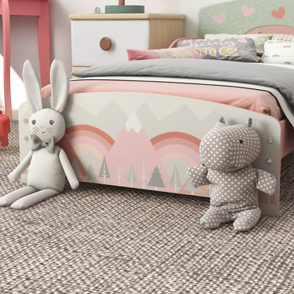 Children's Bed for 3-6 Years with Raised Edges, Slats and Animal Print, 140x70 cm, Pink