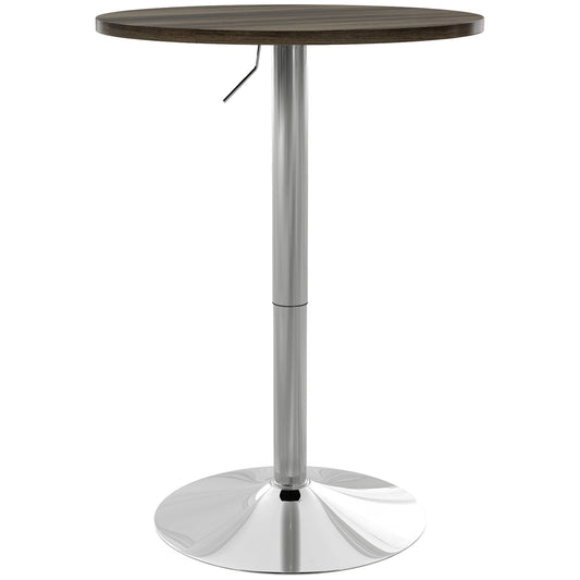 High Bar Table with Adjustable Height, Swivel Top and Steel Base, Ø60x69-91cm, Brown