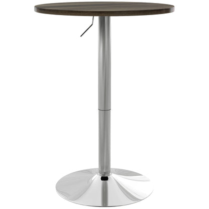 High Bar Table with Adjustable Height, Swivel Top and Steel Base, Ø60x69-91cm, Brown