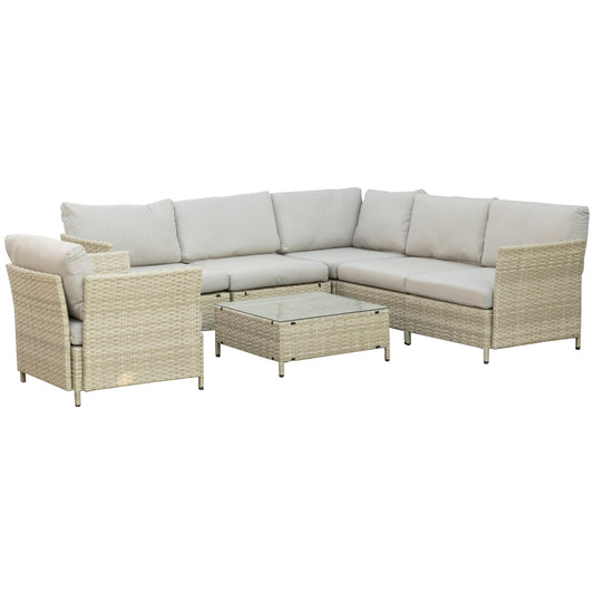 ALPI - 7 Piece Modular PE Rattan Garden Lounge Set with Cushions, Beige