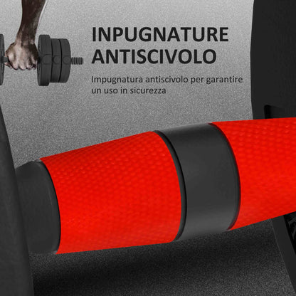 Set of 2 Non-Slip Dumbbells with 12 Weight Discs of 20 kg Total and Connector, in Steel, HDPE and Sand, Black