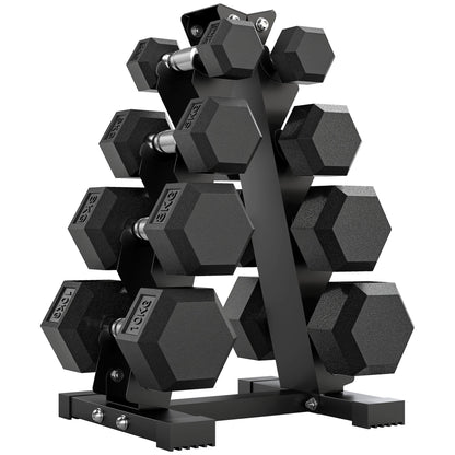 Hex Dumbbell Set with Stand and Non-Slip Grip, 2x2kg, 2x5kg, 2x8kg, 2x10kg, Black