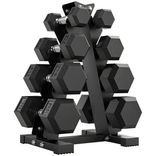 Hex Dumbbell Set with Stand and Non-Slip Grip, 2x2kg, 2x5kg, 2x8kg, 2x10kg, Black