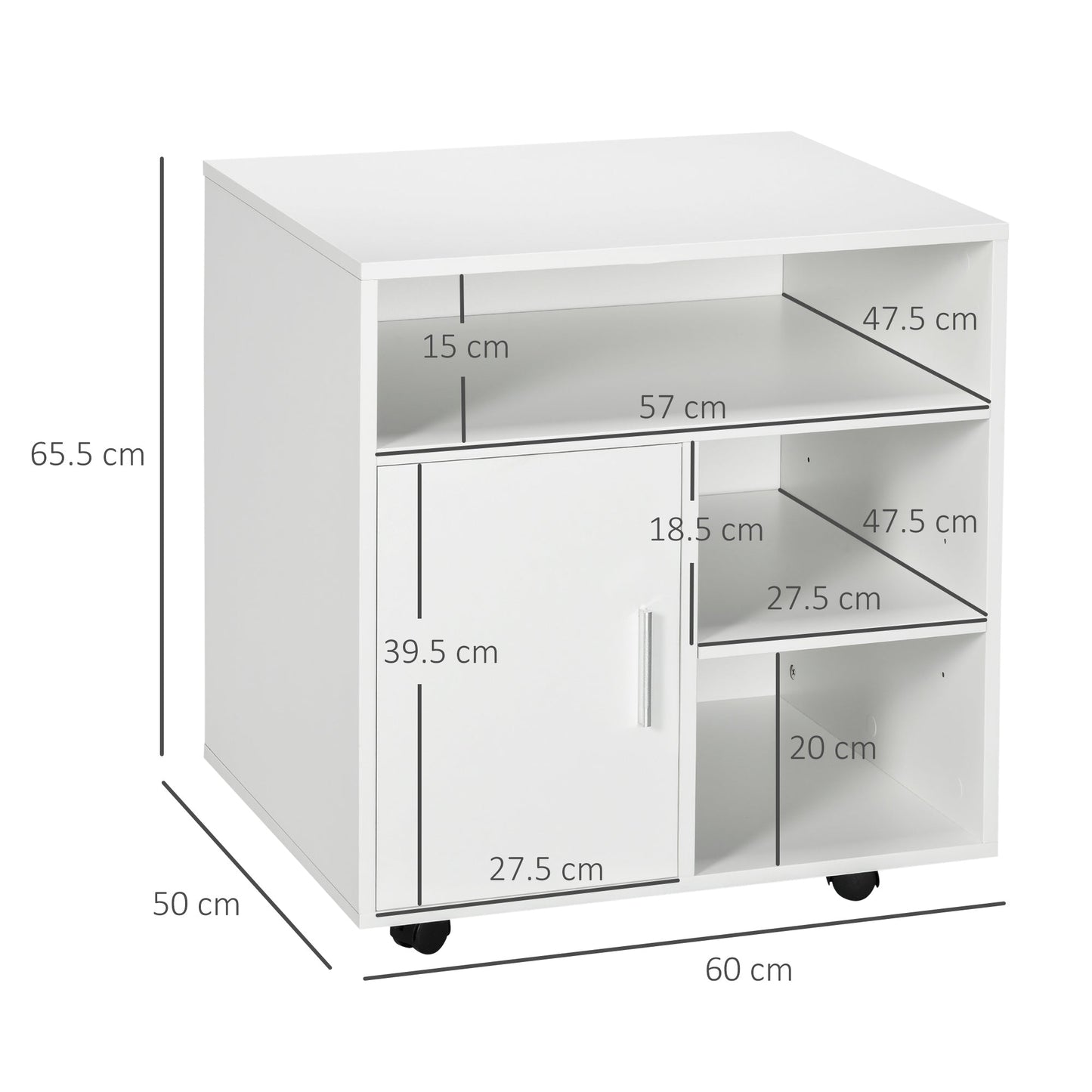 Printer Cabinet with Open Shelves and Wooden Cabinet, 60x50x65.5cm, White