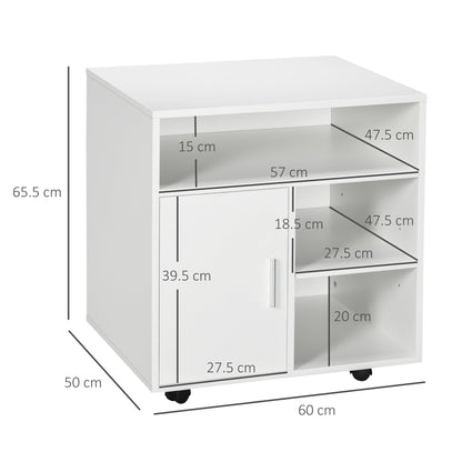 Printer Cabinet with Open Shelves and Wooden Cabinet, 60x50x65.5cm, White