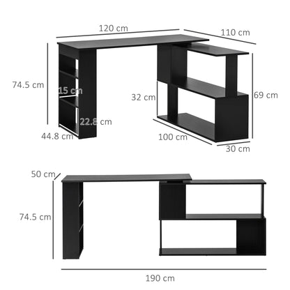 Corner Desk with 360° Swivel Top and 5 Shelves, 120x110x74.5 cm, Black