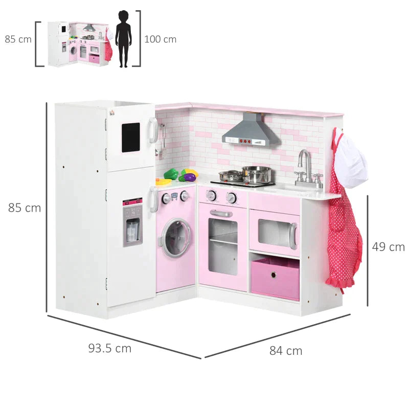Toy Kitchen for Children 3-6 Years with Lights and Realistic Kitchen Utensils, in MDF and PP, 84x93. 5x85 cm