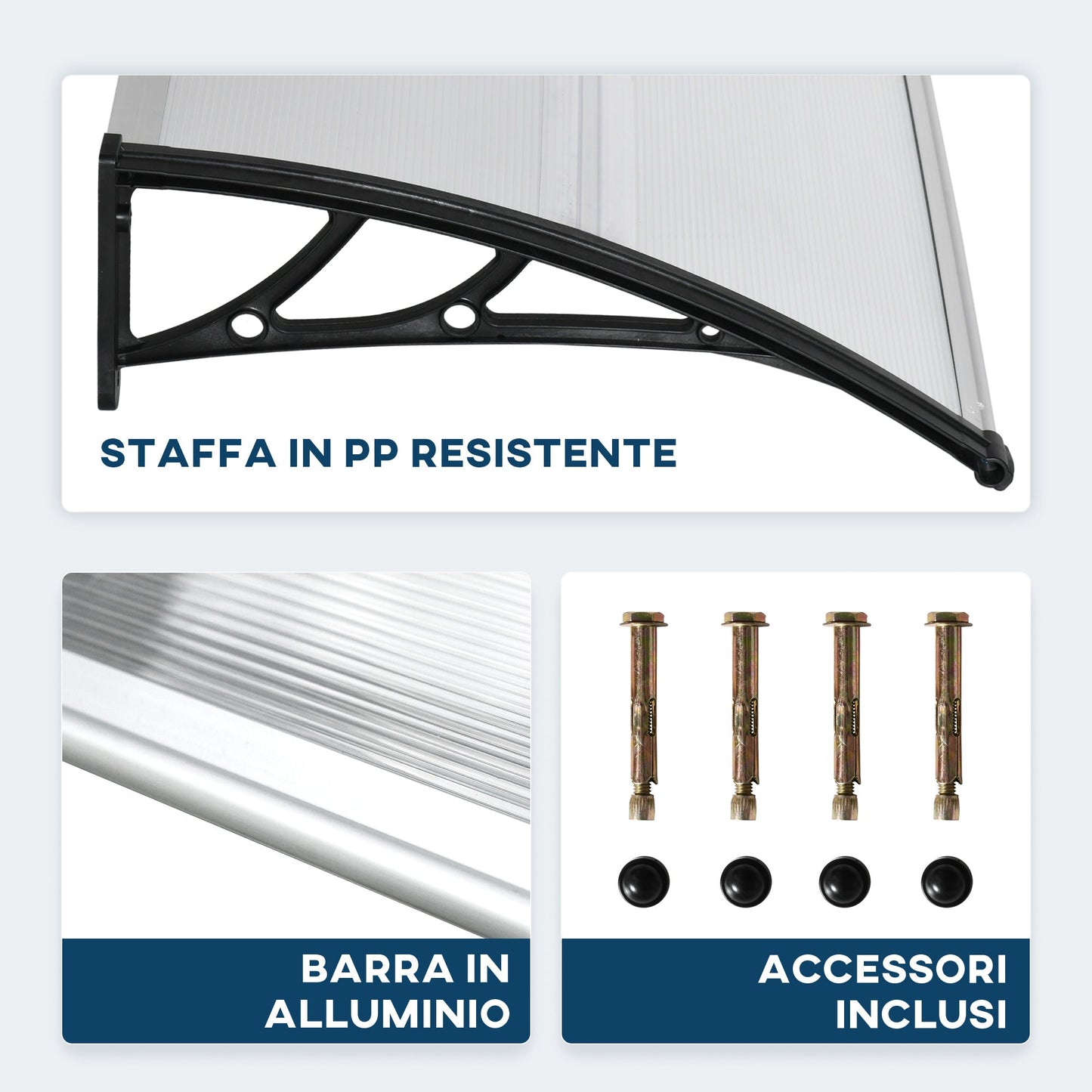 Outdoor Canopy for Windows and Doors, in Polycarbonate and Aluminum, 110x60x18cm - Transparent