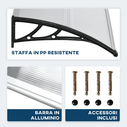 Outdoor Canopy for Windows and Doors, in Polycarbonate and Aluminum, 110x60x18cm - Transparent