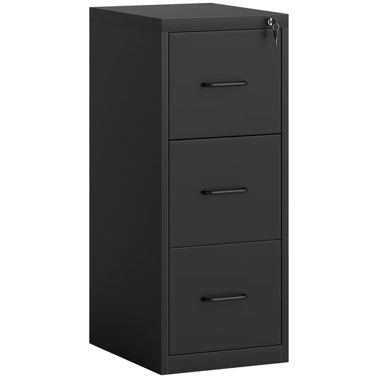 Minimal 3-Drawer Document Cabinet with Adjustable Bar, Steel, 36.5x46.2x99 cm, Black