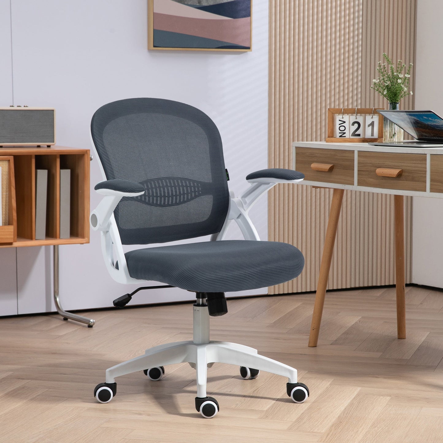 Ergonomic Office Chair with Mesh Backrest and Adjustable Height, 65.5x61.5x88-97.5cm, Gray