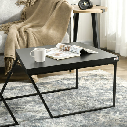 Set of 2 Chipboard and Steel Coffee Tables, Black Table 80x60x42 cm and Brown Table 60x60x46 cm