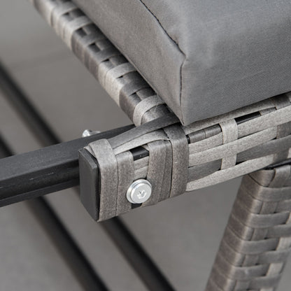 2 Seater Rattan Garden Sofa with Padding and Folding Armrests, 129x63x67cm, Grey