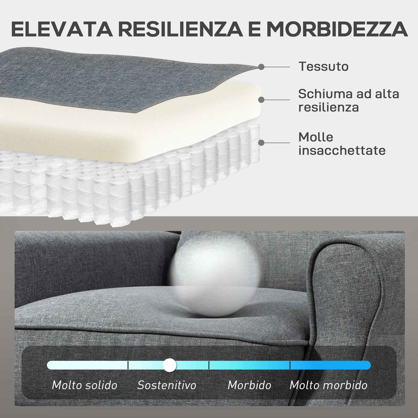 132° Max Reclining Chair in Linen Effect Fabric with Footrest, 74x84x102 cm, Grey