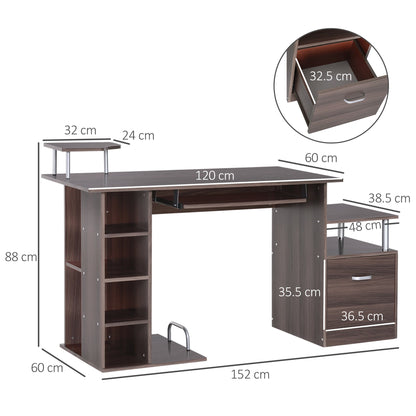 Desk for Chamber and Office with drawer and wooden shelf, 152x60x88cm, brown