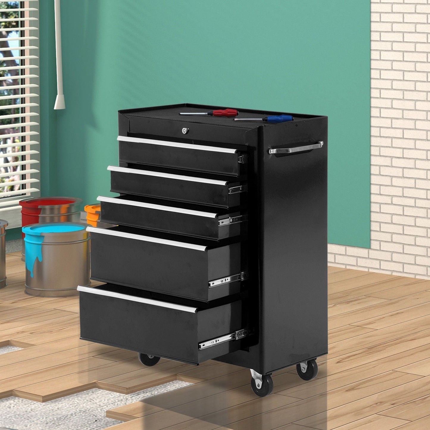 Black Multi-Use Garage Trolley | Board of Utensils For Mechanics | 61.5x33x85cm