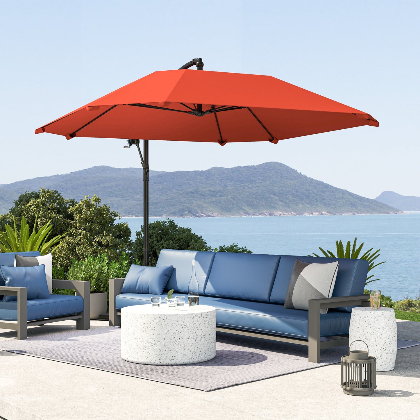 Cantilever Umbrella with Adjustable Cover and Cross Base, in Metal and Polyester, 260x304x245 cm, Bordeaux