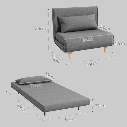 3 in 1 armchair bed with reclining backrest in 6 positions in fabric, 94x78x80 cm, Gray