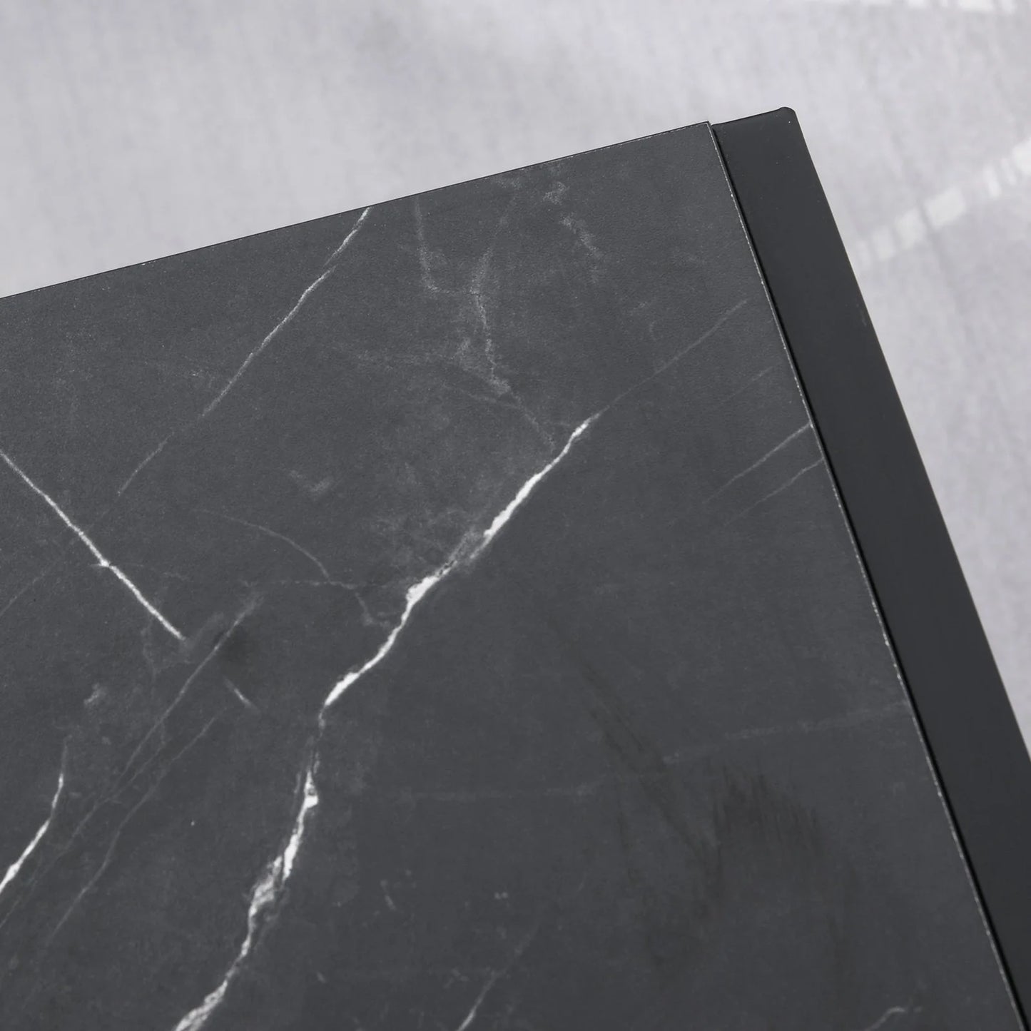 Modern Black Marble Coffee Table with Steel Frame and Storage Shelf