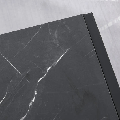 Modern Black Marble Coffee Table with Steel Frame and Storage Shelf