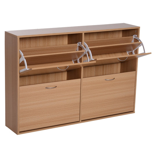Space-Saving Shoe Rack, 24 Pair Capacity, Adjustable Shelves for Entryway and Bedroom, Made of Chipboard, 120x24x81cm, Wood Color