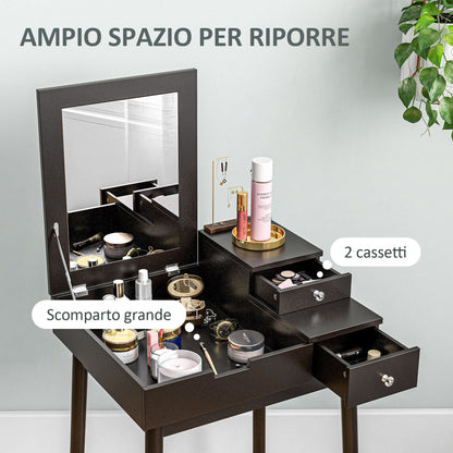 2 in 1 Dressing Table with Folding Mirror and 2 Drawers, 60x50x85.5 cm, Black
