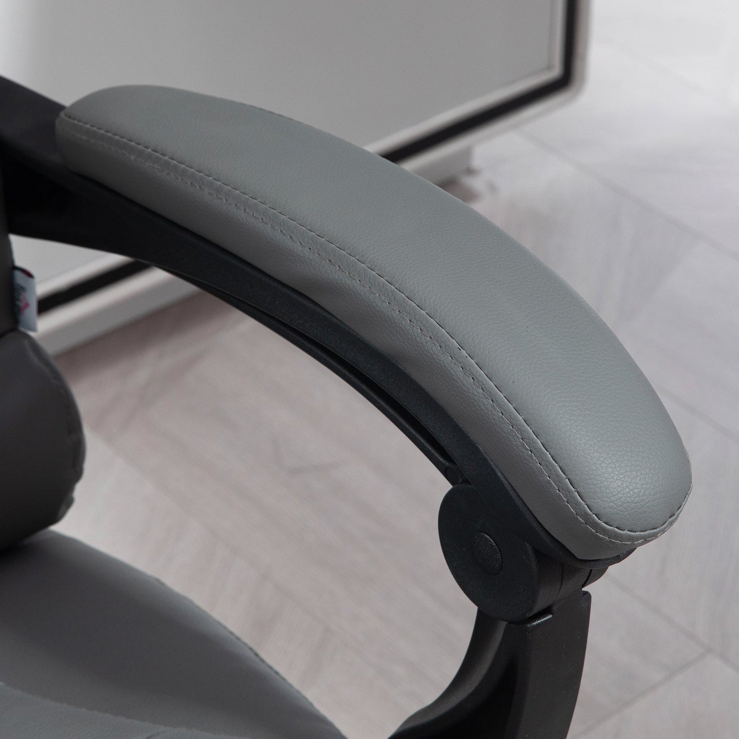 Ergonomic Office Chair 145° Reclining with Pull-Out Footrest in Faux Leather, Grey