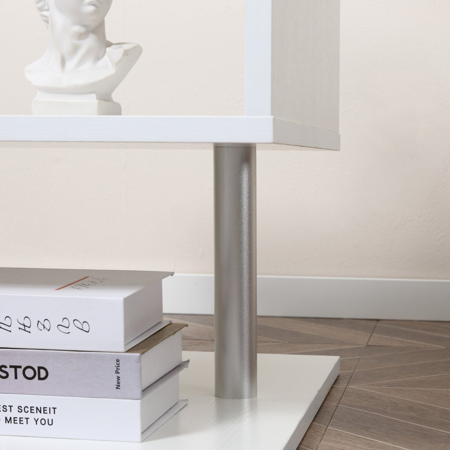 Coffee Table, White Coffee Table, Modern Design, Large Surface, Two Shelves, S-Shaped, Made of Wood and Iron, 50 x 50 x 50cm, White