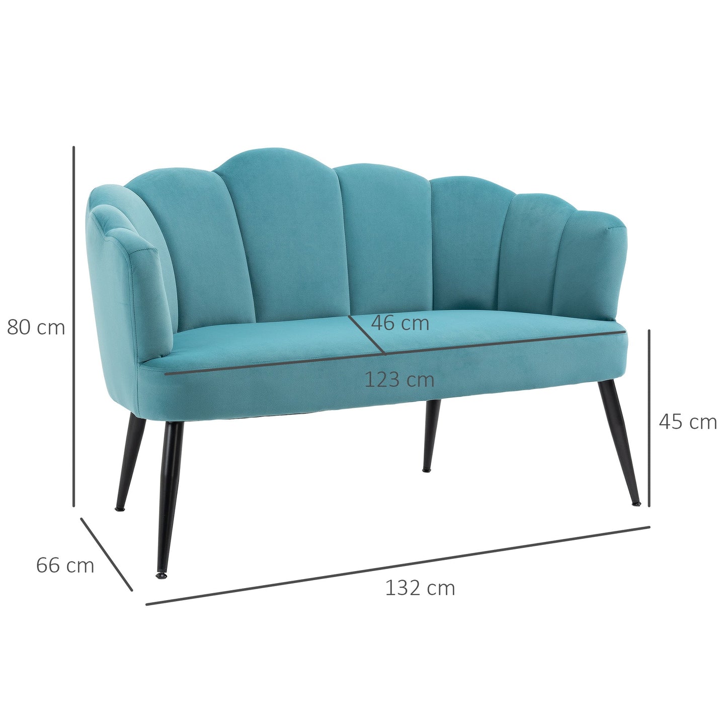 Aqua Marine Shell Design 2 Seater Velvet Sofa ( 132x66x80cm )