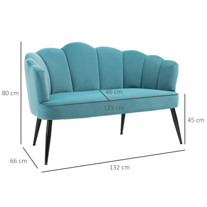Aqua Marine Shell Design 2 Seater Velvet Sofa ( 132x66x80cm )
