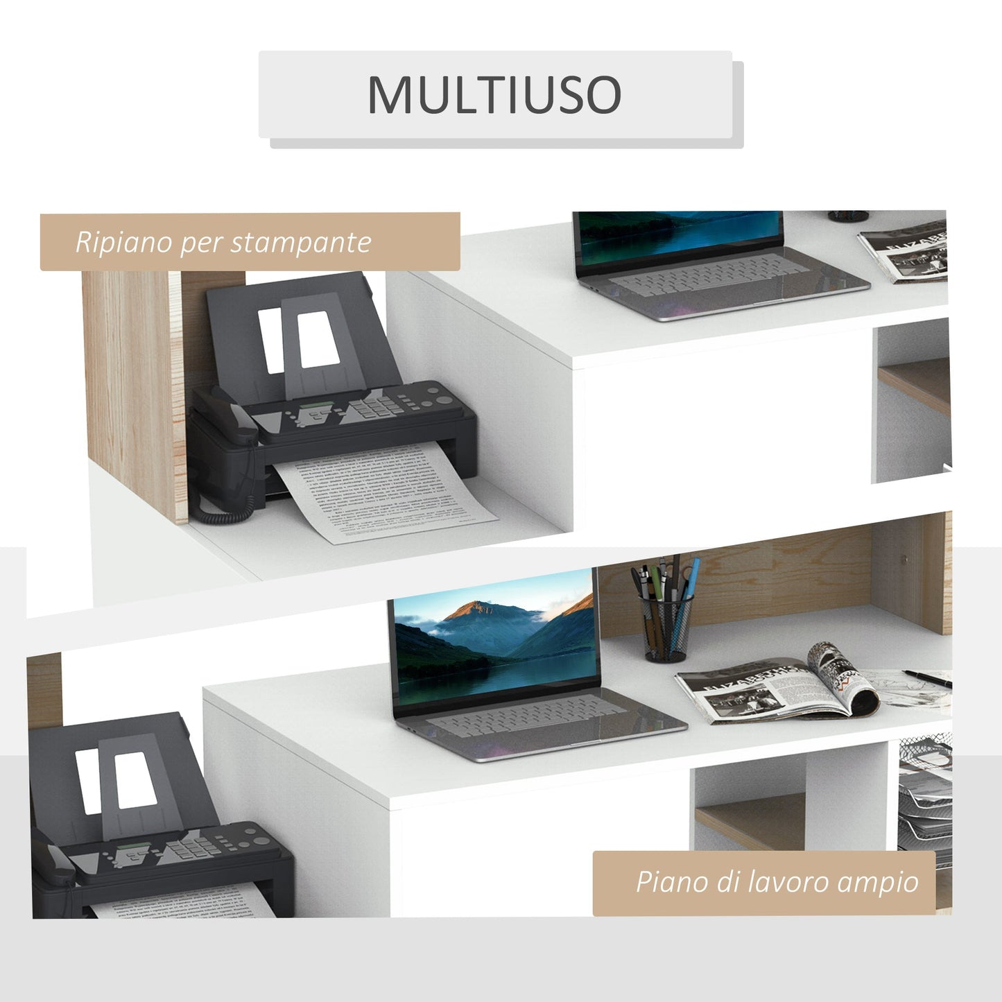 Modern Computer Desk with MDF Wood Shelves 137 x 55 x 92cm