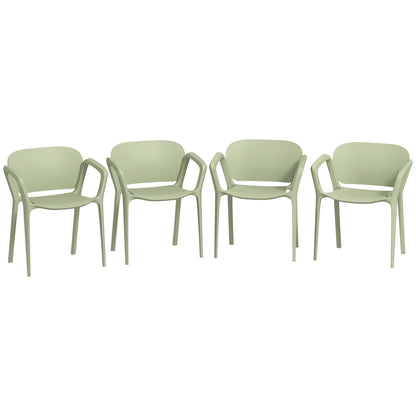Set of 4 Stackable Garden Chairs in PP with Modern Design with Armrests 60x56x75 cm, Green
