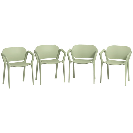Set of 4 Stackable Garden Chairs in PP with Modern Design with Armrests 60x56x75 cm, Green