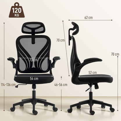 Ergonomic Office Chair with Flip-Up Armrests, Lumbar Support and Adjustable Headrest, Black
