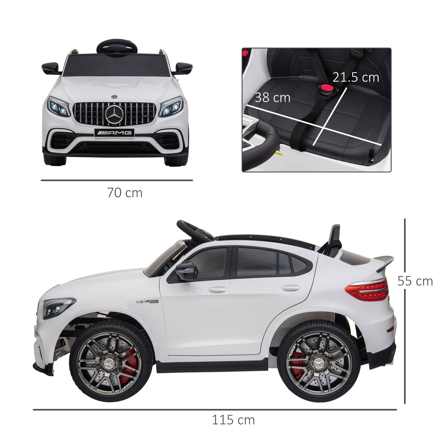 Electric Ride-On Car for Kids 3-5 Years Mercedes with Seat Belt and Remote Control, White
