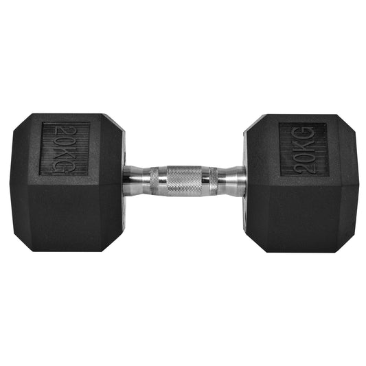 20kg Hex Dumbbell Steel & Rubber for Gym, Home & Office Workout, Black