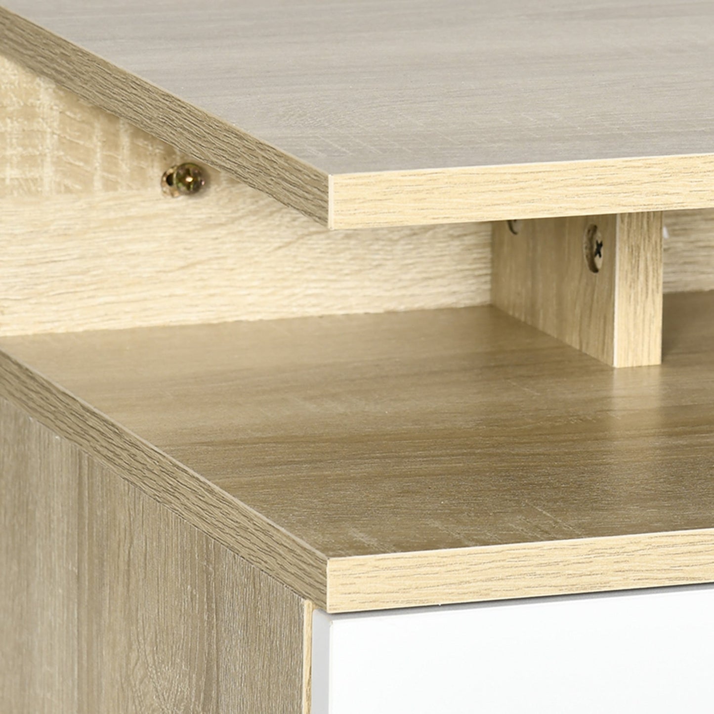 Set of 2 Floating Bedside Tables with Drawer and Top Shelf, Wooden, 35x32x22.5 cm, White and Oak