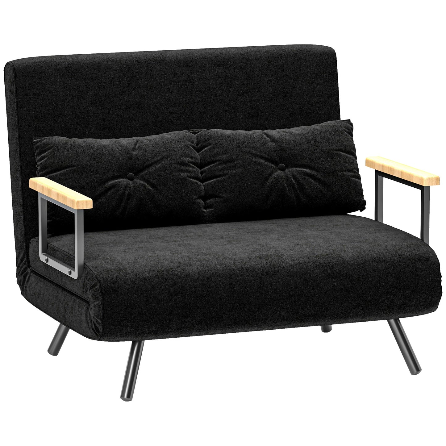 3 in 1 Velvet Fabric Sofa Bed with Adjustable Backrest and 2 Cushions, 102x73x81 cm, Black