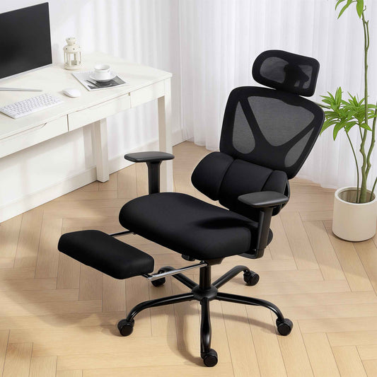 Ergonomic and Breathable Office Chair with Dynamic Lumbar Support and Footrest, 73x75x120-128 cm, Black