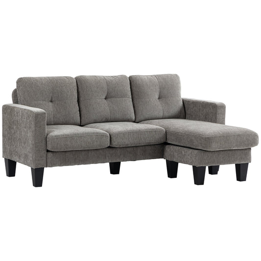 3-Seater Corner Sofa with Seat and Back Cushion, in Chenille Effect Fabric, 186x130x84 cm, Taupe