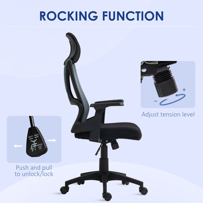 Office Chair with Lumbar Support and Headrest, Swivel Seat with Adjustable Height, Black
