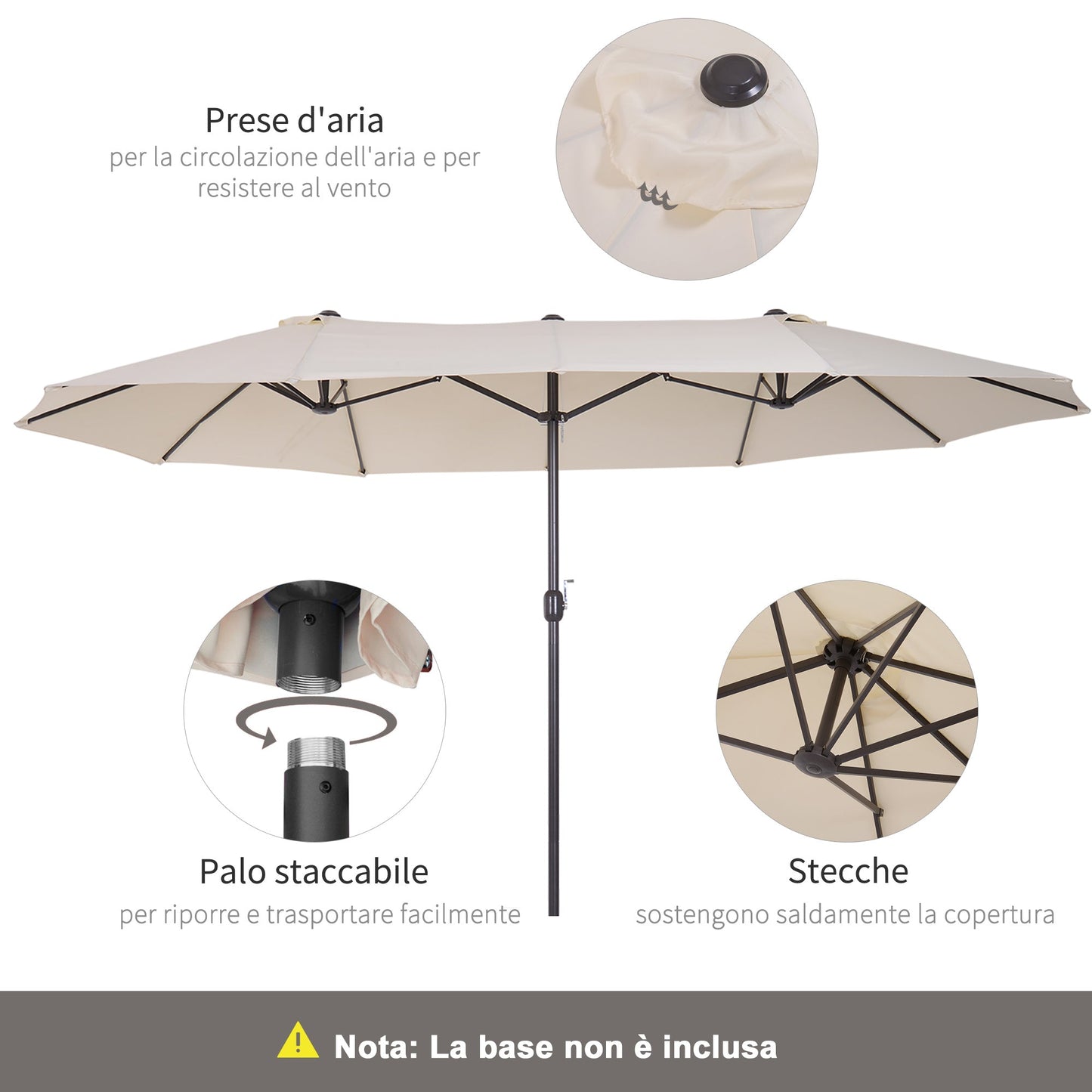 Beige Umbrella Garden Parasol and Double exterior fabric and polyester, 4.55 x 2.4m